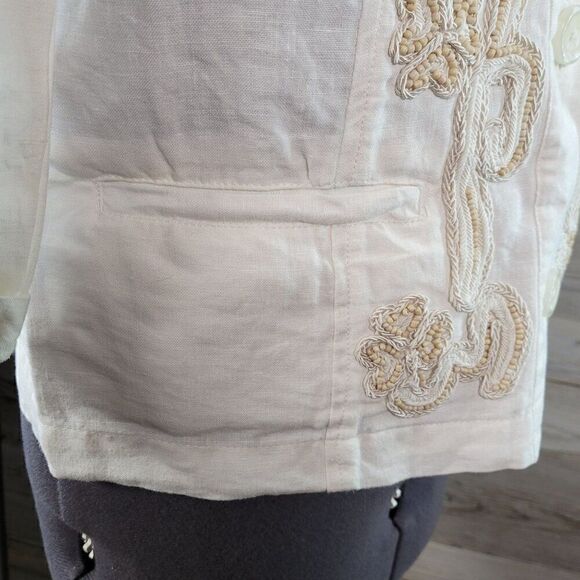 Chico's Linen Beaded Blouse Sz 0 - Picture 5 of 9